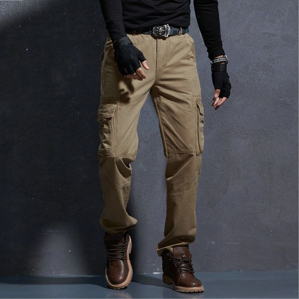 

spring autumn new cargo pants men cotton casual slim solid fashion tactical mens trousers overalls, Black