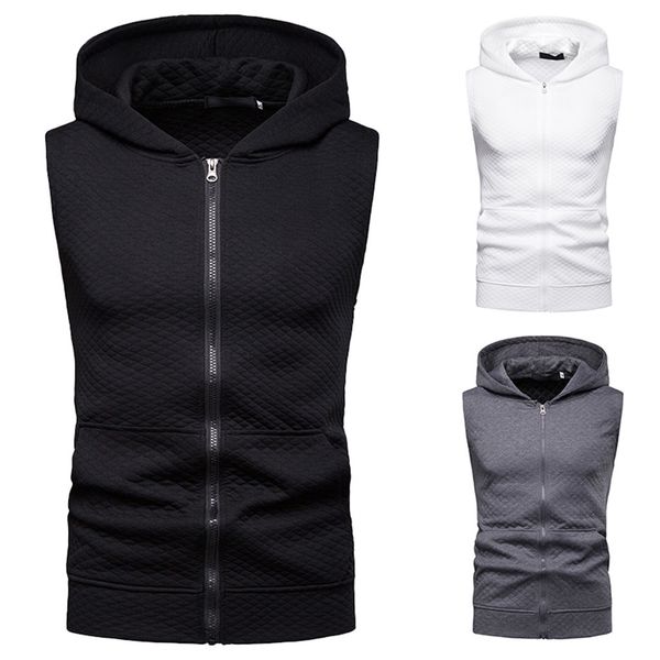 

2019 spring autumn warm sleeveless fashion men vest jacket sport casual sleeveless rhombus zipper hoodie winter vest#g10, Black;white