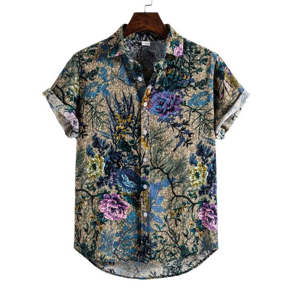 

camisa mens hawaiian shirt 2020 summer ethnic short sleeve shirt casual cotton linen men blouse streetwear chemise homme h, White;black