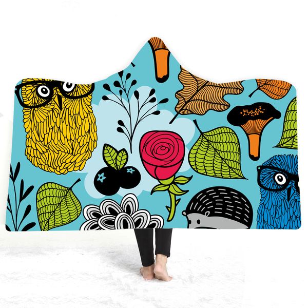 

3d flower hooded blanket sherpa fleece ocean blue wearable plush throw blanket on bed sofa thick warm b103