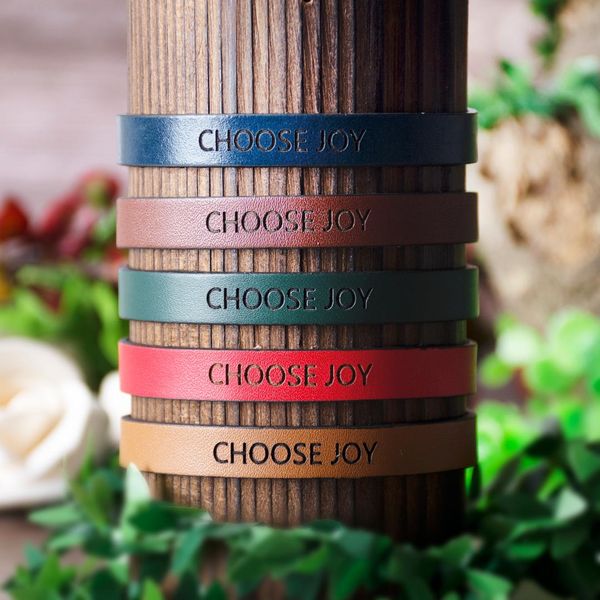 

choose joy genuine leather bracelet for women personality jewelry friend gift punk engrave vintage jewelry, Golden;silver