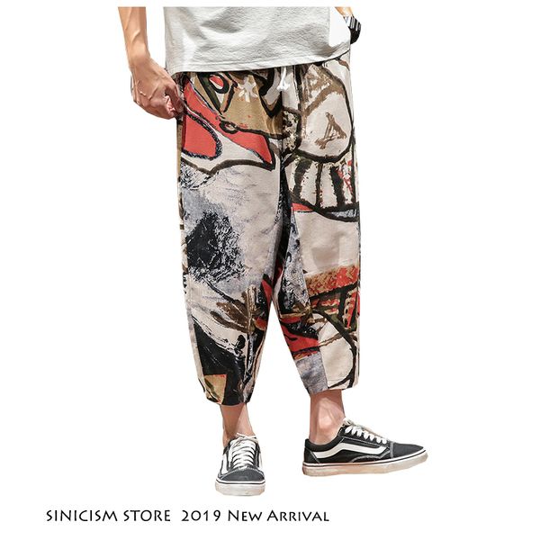 

sinicism store 2019 new chinese style men harem pants mens streetwear casual cotton linen joggers male print sweatpants 5xl, Black