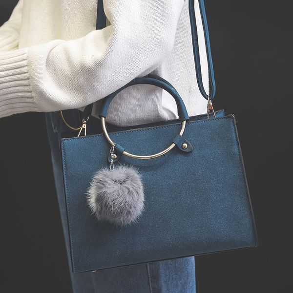 

fashion new scrub circusy shoulder bag simple girl's handbag nubuck leather casual messenger bag hair ball colorful h-26588