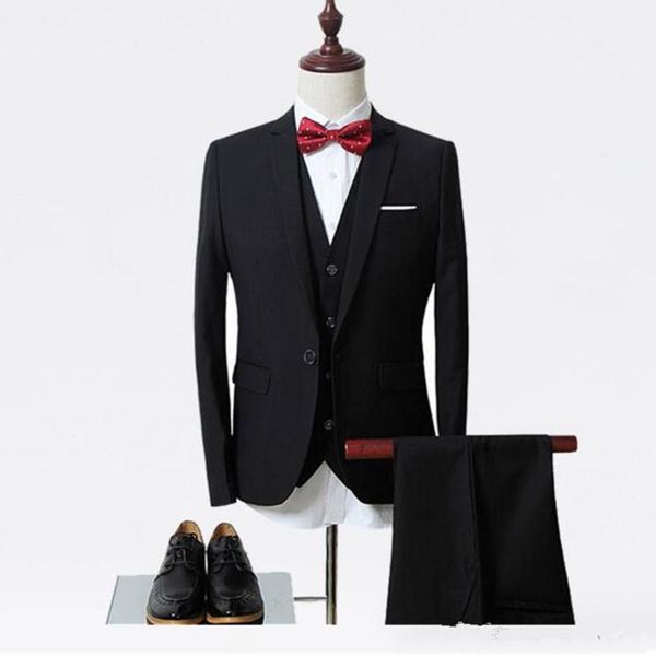 

new black slim fit men suits for wedding groom tuxedos groomsman prom wear (jacket+pants+vest) man blazer 401, Black;gray