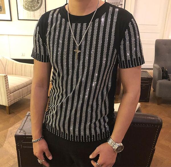 

Top tee ummer cotton o neck hort leeve t hirt men trend fitne with diamond 08