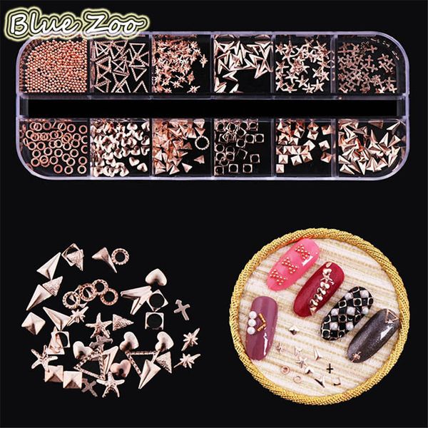 

bluezoo 12 grids /box mixed gold silver rivet 3d nail art decorations diy manicure rhinestones studs manicure accessories, Silver;gold