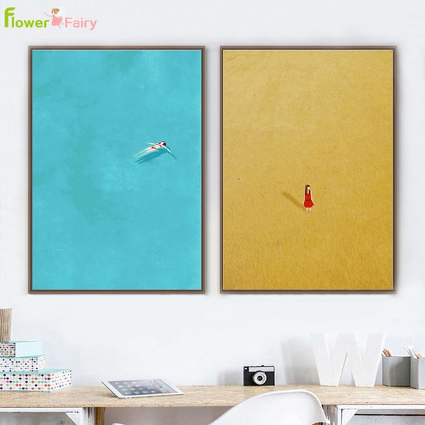 

abstract seascape girl nordic poster wall art canvas painting modern picture posters wall pictures for living room unframed