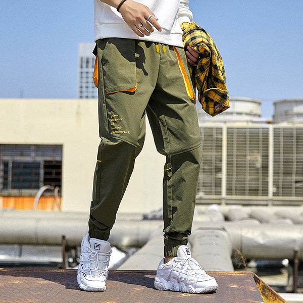 

men's pants spring autumn cargo 2021 fashionable harun leg straps casual men ins super, Black