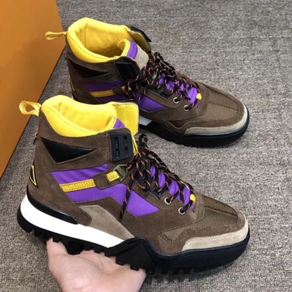 

hiking ankle boot luxury designer mens high sneakers suede calf leather trekking boots classic mountain climbing shoes boots, Black