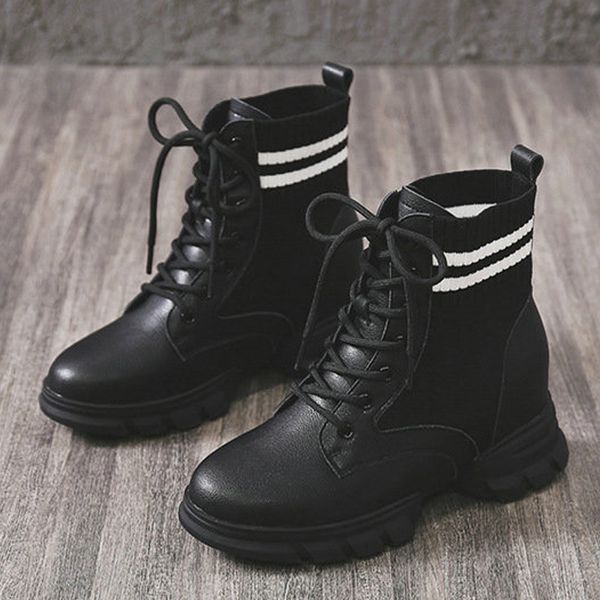 

autumn retro women fashion platform wedges shoes women ankle boots casual high shoes female non-slip sock boots b23-18, Black