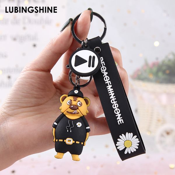 

cartoon tiger lion bear doll pendant keychain fashion jewelry cute canvas shoes keychains women bag pendants souvenirs, Silver