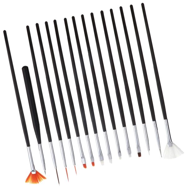 

15pcs nail brush set for detailing, striping, blending, gel brushes, painting brushes, 3d brushes, dotting tool, fan brush and liner