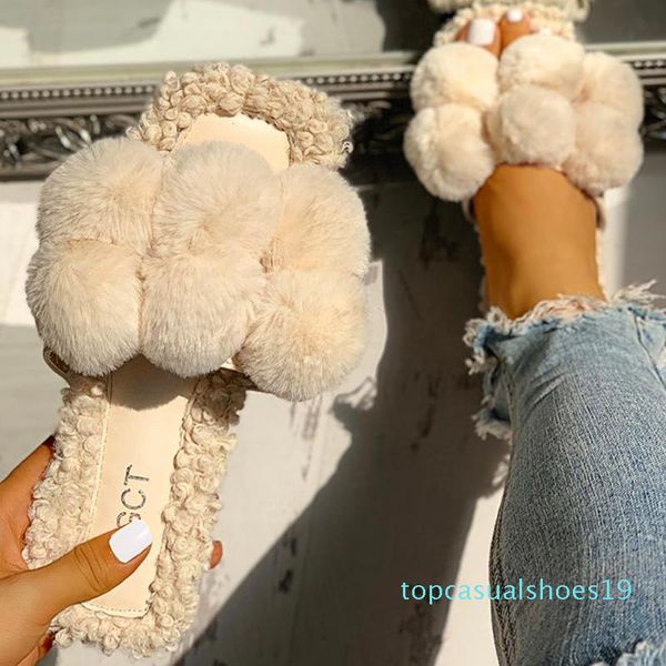 

sagace new women spring plush slippers non-slip women girls cute cotton short plush flat slippers casual open-toe shoes loafers t19, Black
