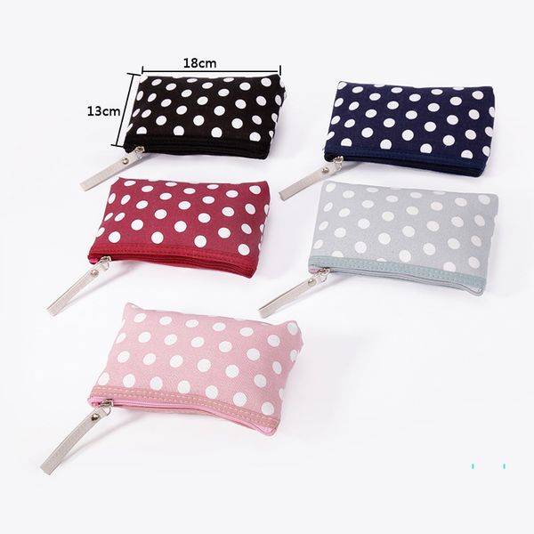 

dots mini coin purses zipper wallet women cosmetic makeup bag toiletry totes multipurpose canvas bags cards key mobile phone pouch cz325, White