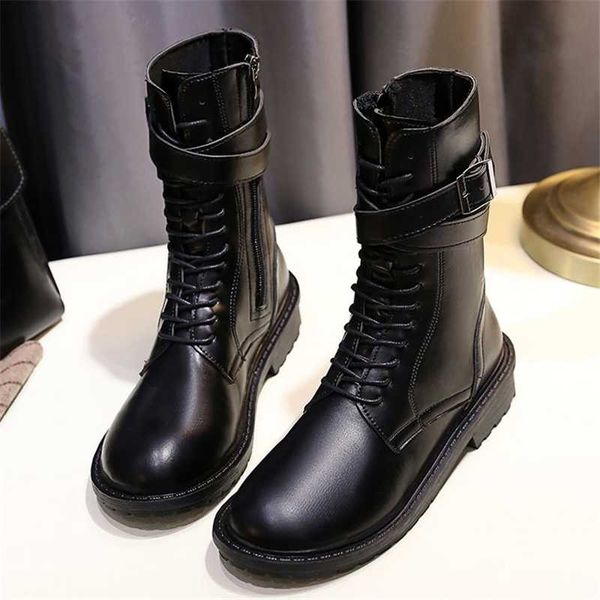 

2019 new buckle winter fashion motorcycle boots women boots lace-up zipper women shoes y773, Black