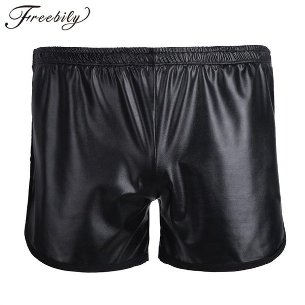 

mens boxers shorts shiny faux leather back pocket male homme fitness swimming sport shorts men casual lounge underwear