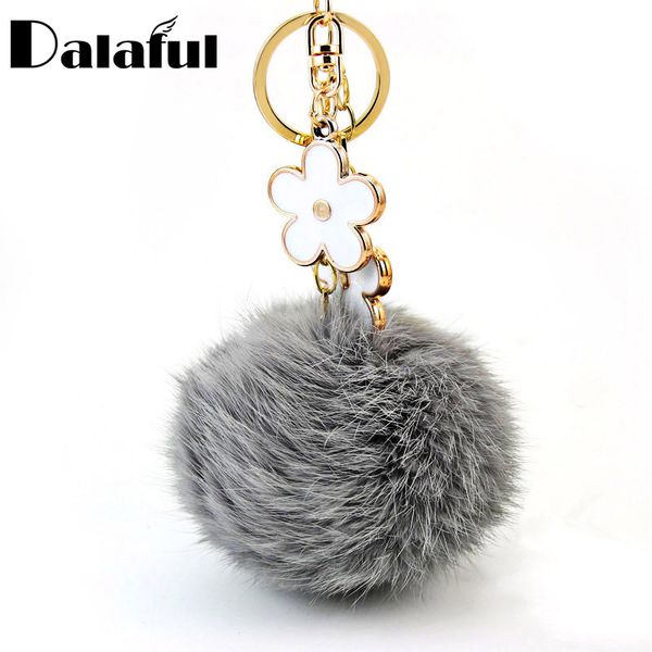 

dalaful 10cm big size fur ball flower key chains rings holder bag handbag pendant pompom keyrings keychains for car k276, Silver