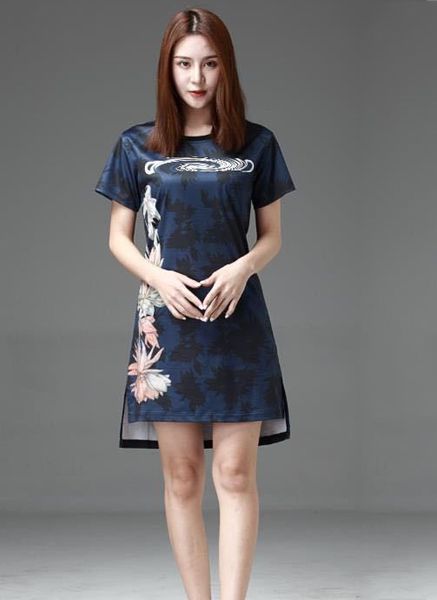 

дизайнерские женские повседневные платья мода летнее платье с коротким рукавом цветочные буквы печати сплит платья размер -3xl, Black;gray