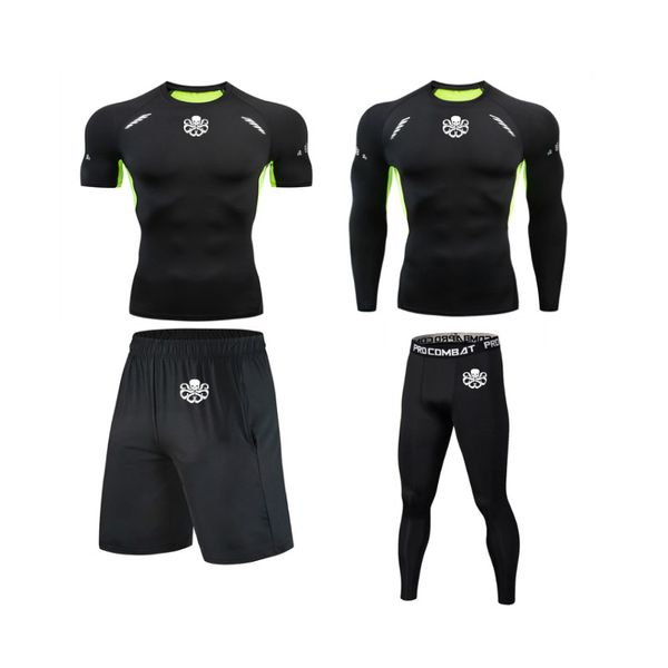 

gym sport suit men's running sets fitness sportswear quick dry tights running compression t shirt training tracksuit clothes, Black;blue