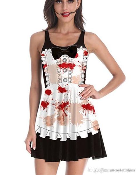 

bereaved maid costume halloween dresses fashion designer party dress with button digital printed black uniforms cosplay, Black;red