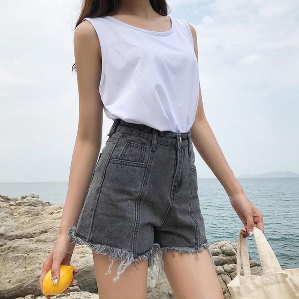 

new women denim shorts 2020 summer vintage cotton shorts high waist s-xl chic fashion harajuku loose #6753, White;black