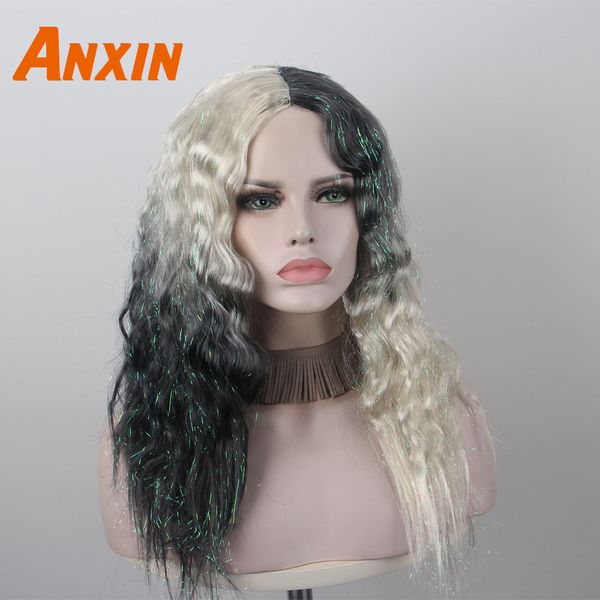 Anxin Long Kinky Curly Modern New Arrive Half Black And White