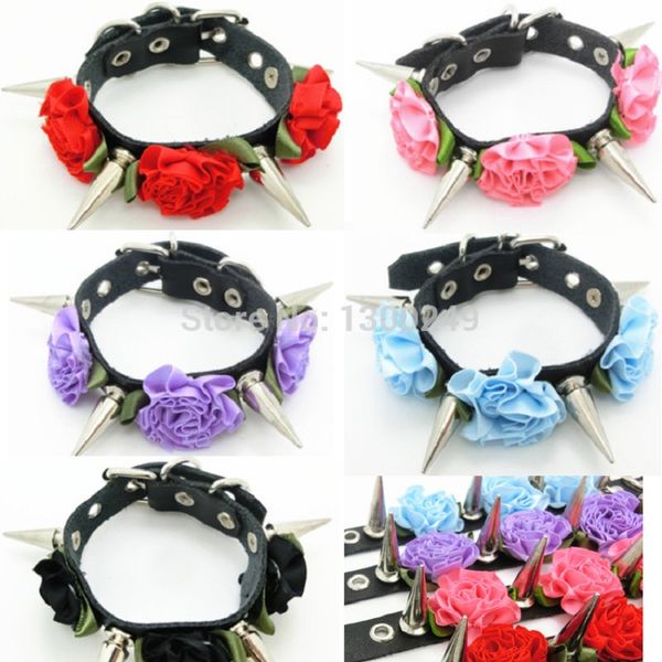 

new fashion harajuku handmade spikes leather necklace flower rivets collar belt punk rock choker torque stud nut, Silver