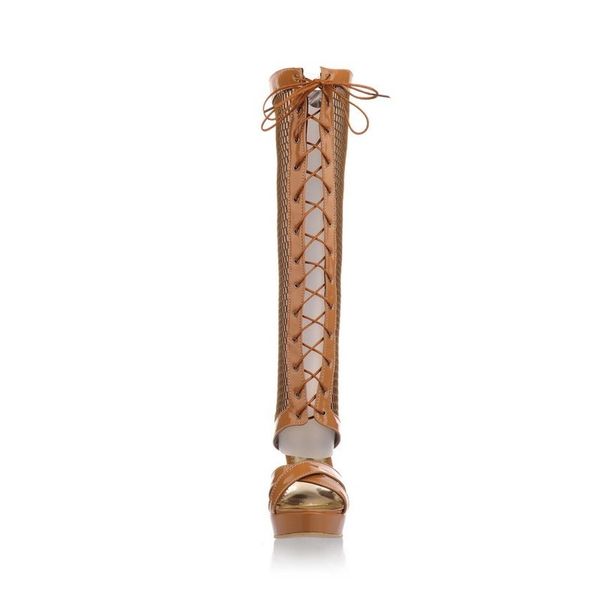 

new women high heel shoes hollow out breathable summer boots for women pumps lace up peep toe roman shoes black
