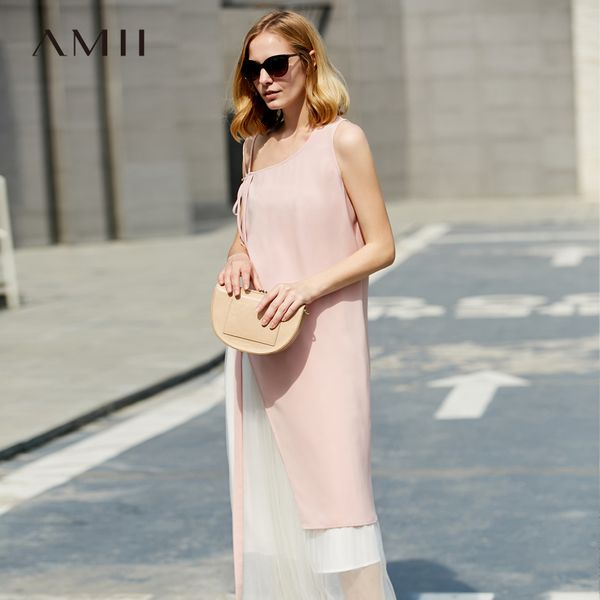 

amii minimalist causal summer women elegant strap tank solid loose female dresses 11877736, White