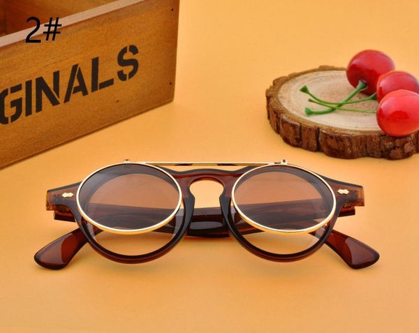 

wholesale-new steampunk goth sunglasses round metal glasses retro circle flip up uv400 goggles 4 colors 200pcs sg04, White;black
