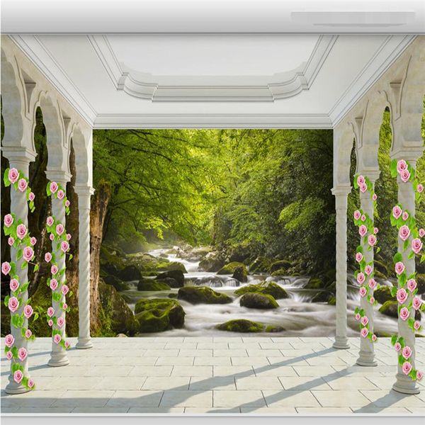 beibehang Personalizzato foto carta da parati sfondo carta da parati soggiorno TV balcone paesaggio fiume con foglie 3d murales carta da parati