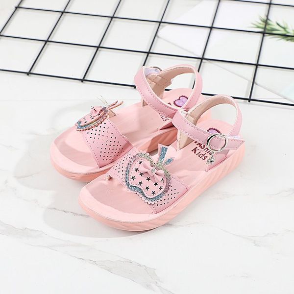 

new 2020 summer style children sandals girls princess beautiful shoes kids flat sandals baby girls shoes, Black;red