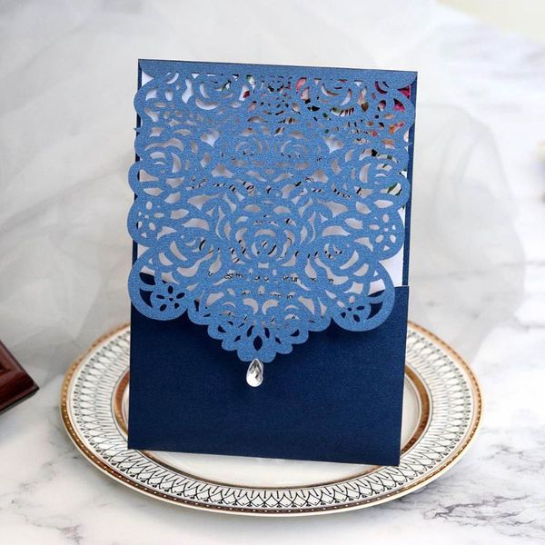

20pcs laser cut rose invitations card with rhinestone kits wedding party d08d