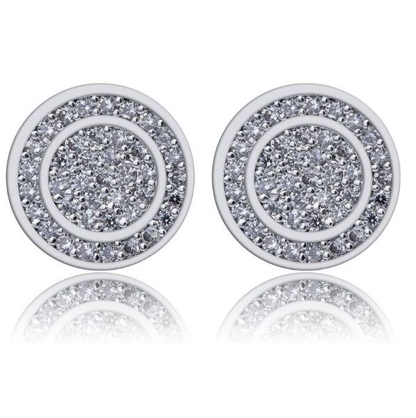 

iced out premium diamond cluster zirconia round screw back circle stud earrings for men hip hop jewelry, Golden