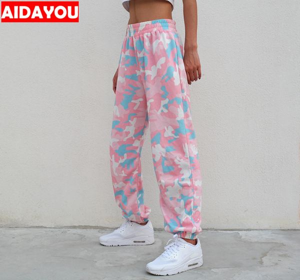 

pink camo pants womens streetwear cargo pant high waist stretchy trousers casual baggy joggers with pockets ouc1024 aidayou, Black;white