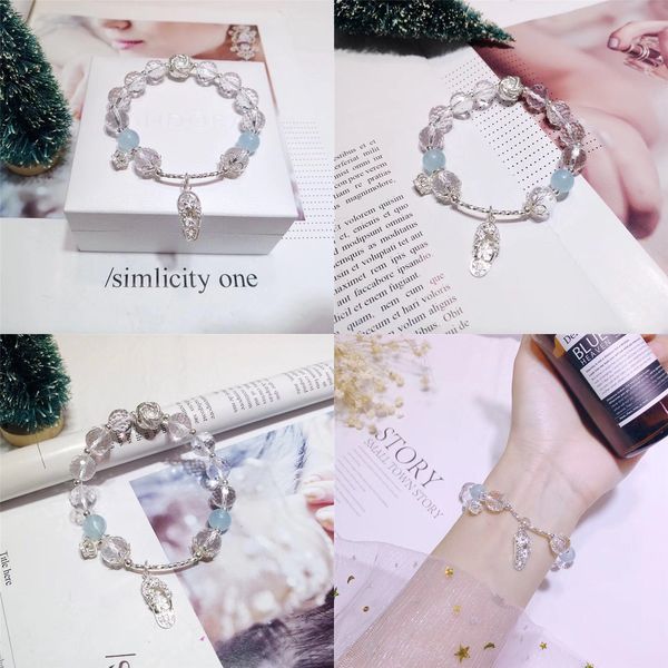 

128 925 beaded jewelry natural carving single circle noodles plain water crystal bracelet silver parts, Black