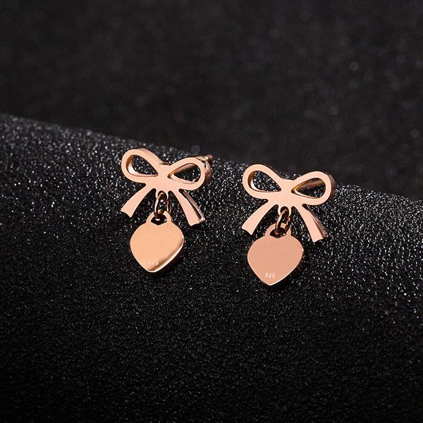 

classic fashion luxury bow heart earrings titanium steel anti allergy earring big brand jewelry ing, Golden;silver