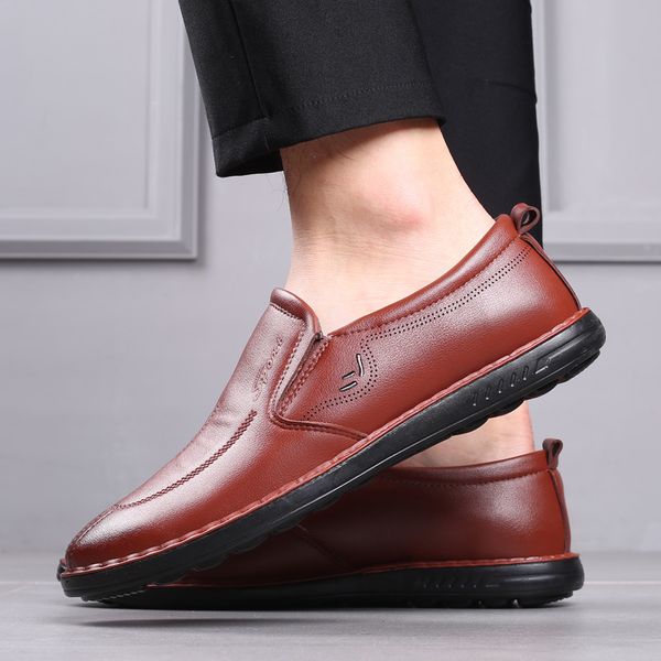 

men leather shoes casual shoes for men comfy soft flats slip on outdoor breathable fashion moccasins loafers male boat i, Black