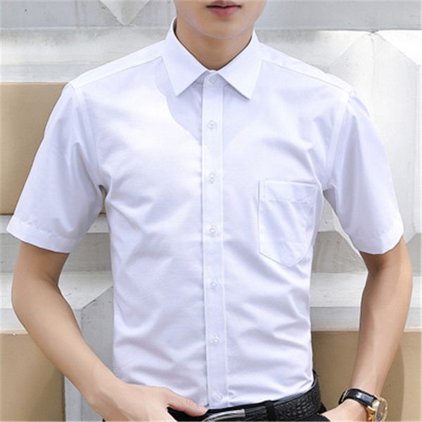 

men's regular-fit summer short sleeve solid classic shirt single patch pocket formal business work office basic 2020, White;black