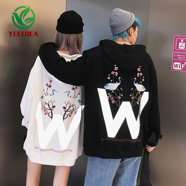 

2020 dropshipping new reflective fashion loose men and women street hip hop oversize lazy sports couple hoodies, Black