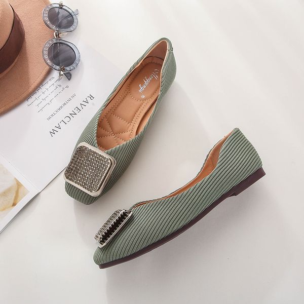 

2020 spring luxury women bling crystal ballerina flats designer green black ballet flats rhinestone korean boat shoes plus size