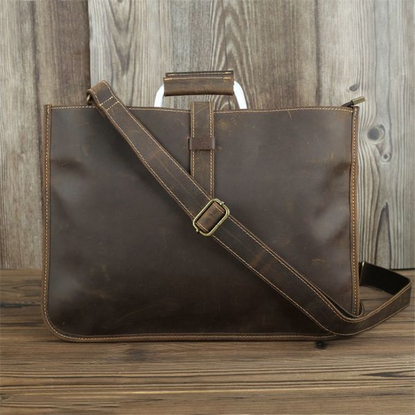 

nesitu vintage brown black genuine leather a4 office men briefcase shoulder messenger bag male portfolio m1823