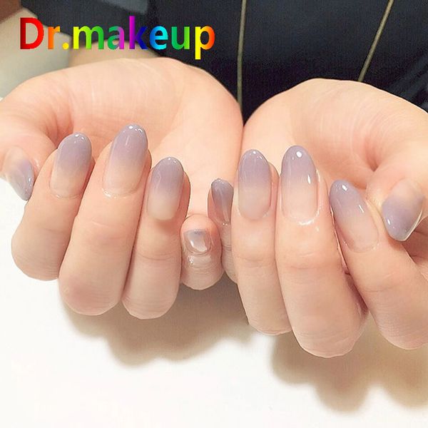 

dr.makeup 24pcs charming fake nail nude purple gradient design finish nail art false tips full cover false nails, Red;gold