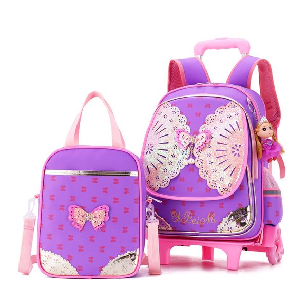 

removable travel children school bags with 2/6 wheels for girls 2pcs/set trolley backpack kids travel wheeled bag bookbag