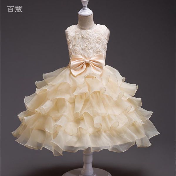 

bow baby girl tutu dress rose princess pgraph perform dress for girls baby clothes summer children party wedding clothing, Red;yellow