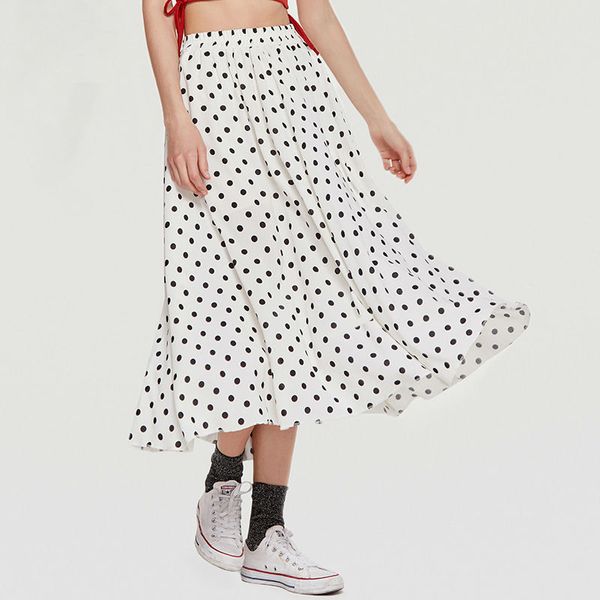 

stylish polka dot high waist chiffon skirt, Black