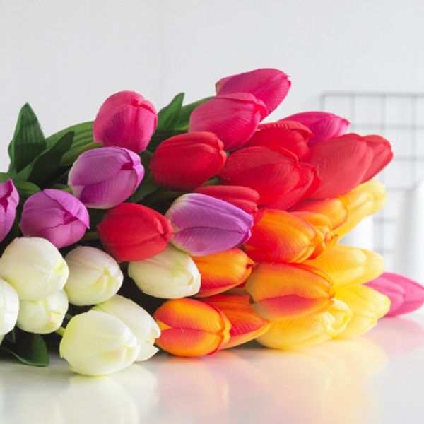 

latex tulips artificial pu flower bouquet real touch flowers for home decoration wedding decorative flowers 21 colors option