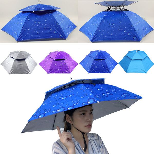 

women and men multicolor umbrella cap outdoor fishing double foldable outdoor sun protection umbrella cap ladies hat muts
