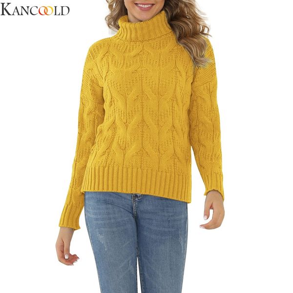 

kancoold new fashion women knitted autumn winter pullovers casual long sleeve turtleneck geometric knitting sweaters, White;black