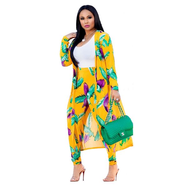 Womens Floral Print Long Sleeve Cardigan Cover up Long Pants 2 Piece Outfits Set